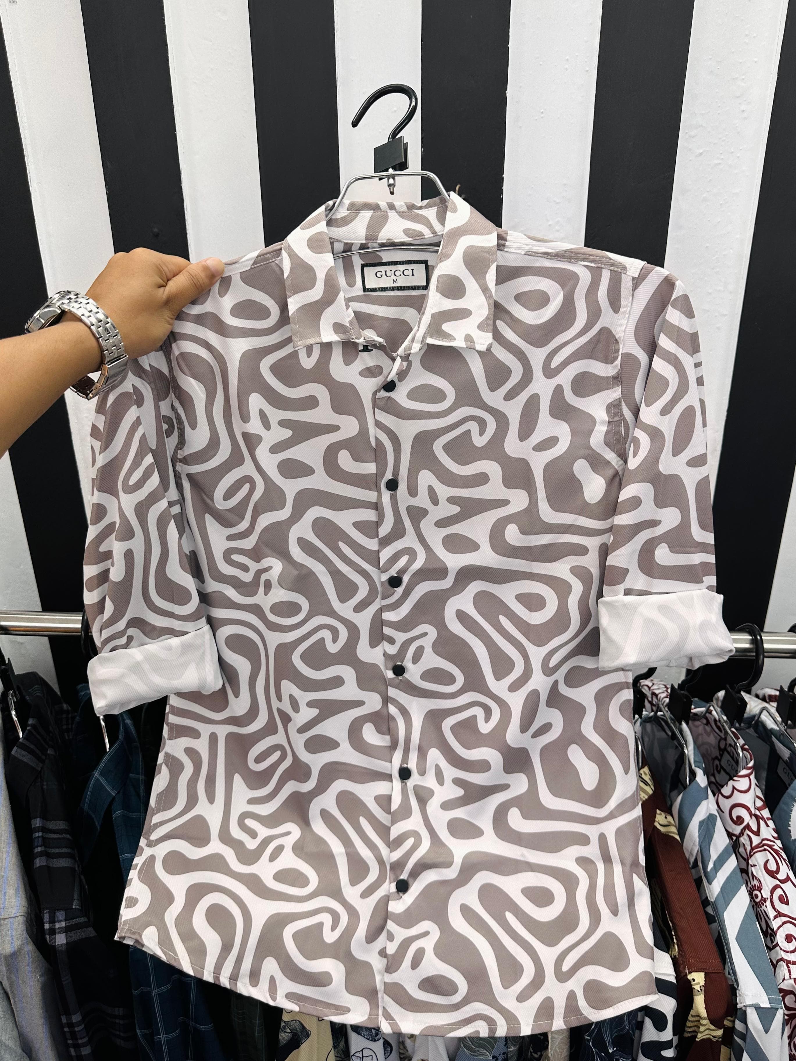 Full Sleeve Chelly Magnet Stitch Shirt White red pattern
